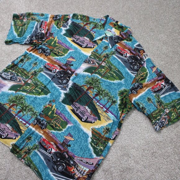 Reyn Spooner Hawaiian Shirt Mens XL Spooners Car 100% Rayon S/S Button Up - Picture 3 of 13